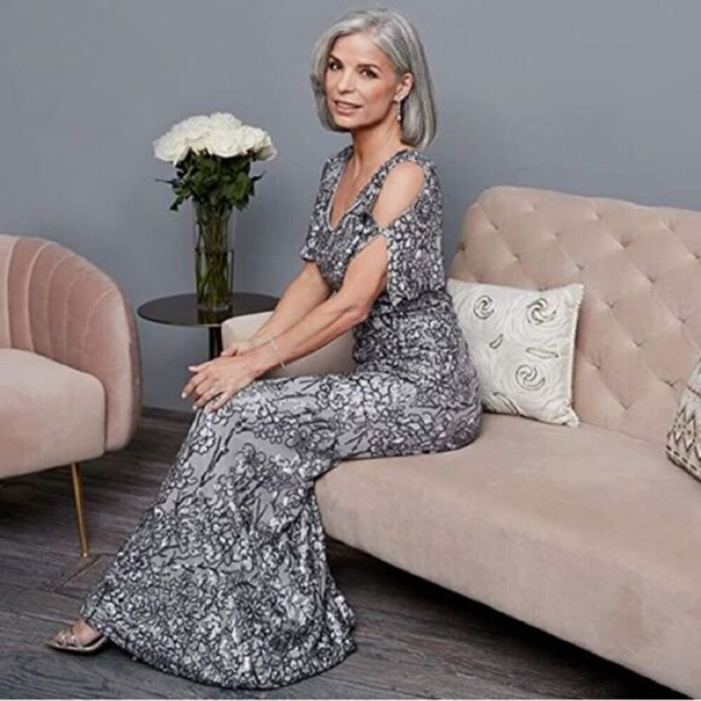 ALEX Evening Stretch Lace Cold Shoulder Gown